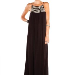 AMUSE SOCIETY | Black Embroidered & Beaded chic Maxi Dress (XS)